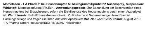 Allergie Nasenspray Mometason von 1A Pharma