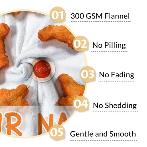 Mercuryelf Custom Dinosaur Chicken Nugget Blanket - Soft, Fuzzy & Warm - 30x40 Inches Small Throw Blankets for Lap, Crib - White Novelty Throws Gift for Chicken Nugget Lovers