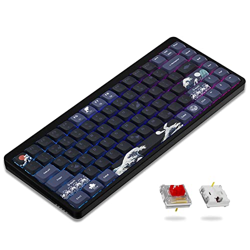 Costom L75 Low Profile Mechanical Keyboard, 75% Wireless Keyboard, Bluetooth/2.4Ghz/Wired Tri-Mode 84 Keys Rgb Keyboard W/Durable Aluminum Frame Compatible With Mac Windows-Great Wave Off Kanagawa #TOP13