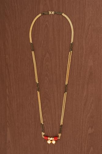 Image of Radha's Creations Traditional Mangalsutra with Black Beads and 2 Red beads 30 inch Length One Gram Gold Plated For Women and Girls