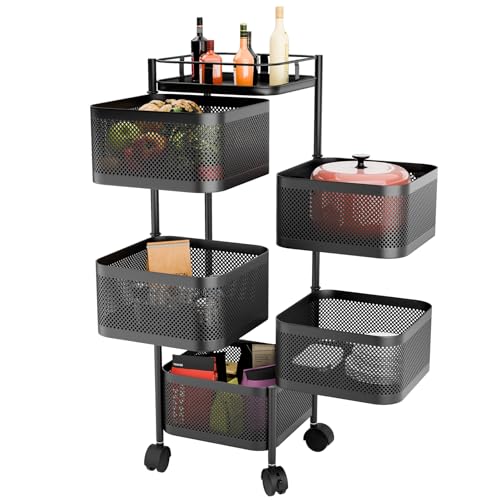 Cesta giratoria con ruedas de 5 niveles que optimiza el espacio de tus vegetales 5