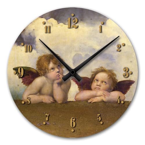 Giallobus - Horloge de Ligne Basic - Raffaello Sanzio - Petits Anges - Bois MDF - Basic 30x30 - Mécanisme Silencieux - Prêt à accrocher - Modernes