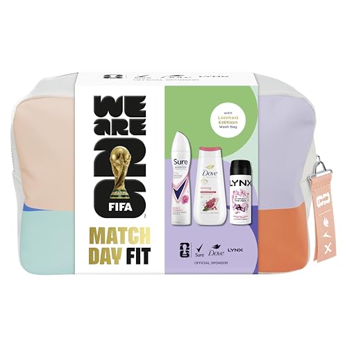 Dove, Lynx, Sure Washbag for Her Gift Set with an advanced anti-perspirant, body wash, body spray & a limited edition wash bag Match Day Fit for her 3 pc