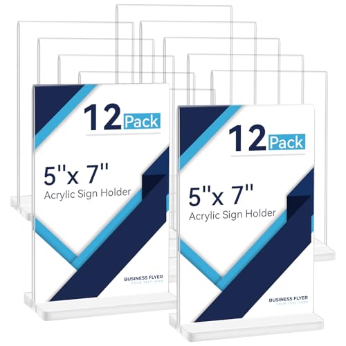 5x7 Acrylic Sign Holder, 10 Pack Double Sided Clear Display Stands, Vertical Table Number Holders, Plastic Picture Frames, Flyer Menu Brochure Sign Holder for Office, Show Fair, Restaurants