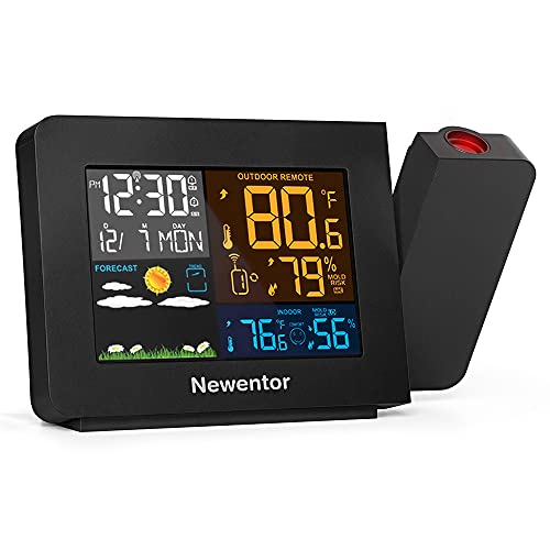 Newentor Projection Alarm Clock, Atomic Clock Weather Station for Bedroom