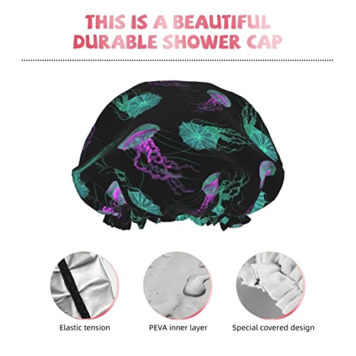 Shower Cap Jellyfish Glow In Dark Shower Caps For Women Reusable Double Waterproof Bathing Shower Hat Hair Protection Shower Hat #TOP4