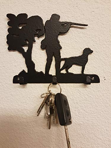 Preisvergleich Produktbild Schlüsselanhänger 3 Punkte Jäger Silhouette mit Hund