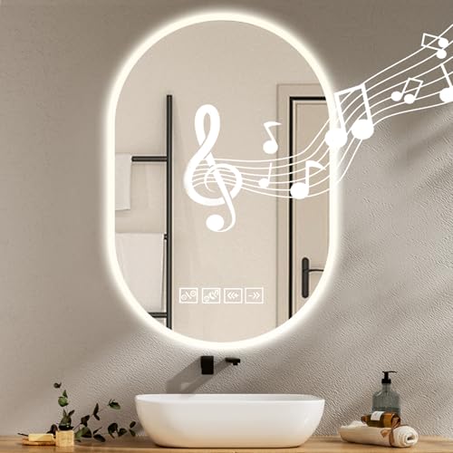 Dibaful 500 x 750 Bluetooth Música Espejo de Baño con Iluminación Regulable 3000K...