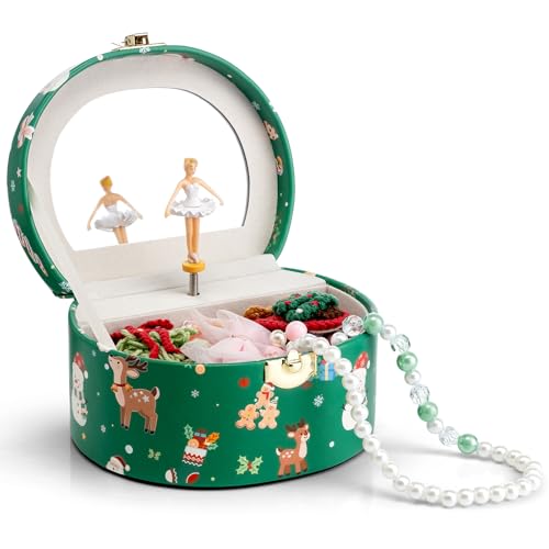 Vlando Christmas Gifts for Girl, Musical Jewelry Box for Girls, Small Kid Music Box with Ballerina for Party Bedroom Decor, Gifts for Girls Kids - Christmas Green G.Christmas Green