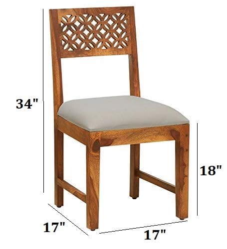 Image of Solid Sheesham Wood Set of Two Dining Chairs for Dining Room | Study Room | Office | Guest Room | Finish Color - Honey Teak Finish |