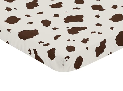 Image of Sweet Jojo Designs Cow Print Girl Boy Gender Neutral Fitted Mini Crib Sheet Baby Nursery Infant Newborn Bed Room Portable Pack n Play Mattress Brown Vintage Animal Print for Western Cowgirl Southwest