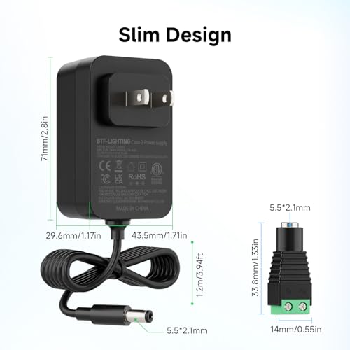 Image of BTF-LIGHTING 12V 3A 36W ETL Listed Power Supply Adapter, AC100-240V Input | Class 2 Transformer with 5.5mm x 2.1mm DC Jack, Wall Plug for Low Voltage LED Lights, CCTV Camera, Electronics