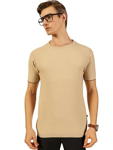 Image of Thomas Scott Men's | Textured | Half Sleeve | Slim Fit | 100% Cotton | Round Neck | Casual Tshirt