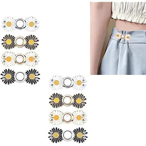 Splenorva Daisy Button for Pants and Skirts, Pants Adjuster Waist Tightener, Botones Ajustables para Jeans, Buttons for Jeans to Make Smaller, Waist Adjuster for Pants, Pant Clips for Waist Tightener Cover