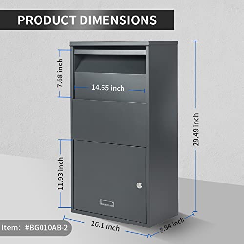 Ydocabinit Package Delivery Boxes For Outside,Extra Large Mailbox,Galvanized Steel Parcel Mailbox,Wall Mounted Lockable Anti-Theft For Outdoor Porch,Curbside,Grey,Bg010A #TOP1