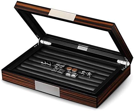 Lifomenz Co Wood Cufflink Box with Glass Window Cufflink Display Case Ring Organizer and Cufflink Box for men Hold 36-46 Pairs