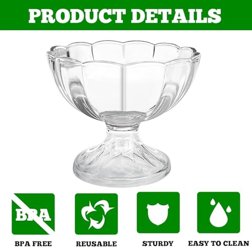 Image of Glassbunny Ice Cream Glass Bowls Set - Elegant Dessert Serving Bowls for Ice Cream, Sundaes, Fruits & Snacks, Clear Glass Design, Durable 120ML, Pack of 3