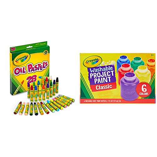 Crayola Oil Pastels, School Supplies, Kids Indoor Activities At Home, 28 Assorted Colors & Washable Kids Paint, 6 Count, Kids At Home Activities, Painting Supplies, Gift, Assorted