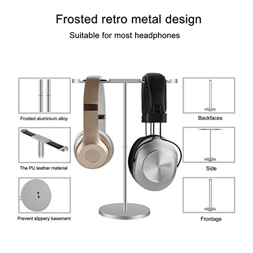 Image of GEEKRIA Aluminum Alloy Dual Headphones Stand for Over-Ear | On-Ear Headphones, Gaming Headset Holder, Desk Display Hanger with Solid Heavy Base, Compatible with Bose QC45, QC35 (Silver)
