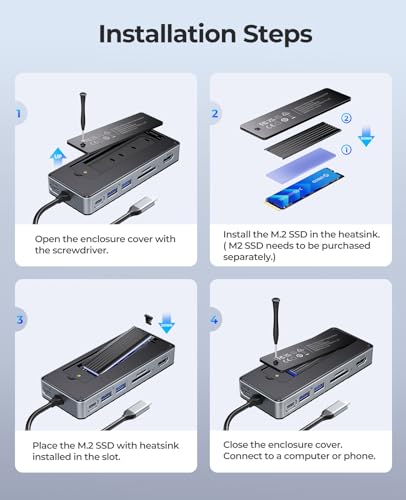 ORICO USB-C Hub with M.2 SSD Enclosure, 8-in-1 USB C Docking Station Fits M.2 NVMe/SATA SSD, 10Gbps, 4K@60Hz HDMI, 100W PD, SD/TF Card Reader - image 8