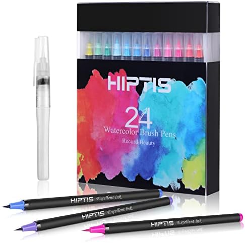 WOOKRAYS 24/48pack Watercolor Painting Water Soluble Colored Pencils Water Coloring Brush Pens Markers Drawing Painting Watercolor Art Marker Pens Dual Tip Brush Pen School Supplies (24 pcs)