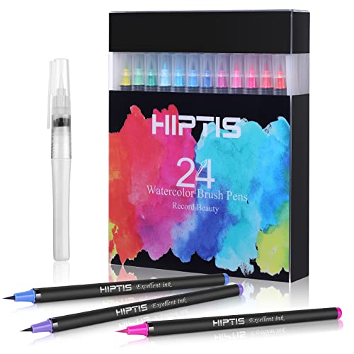 Wookrays 24/48Pack Watercolor Painting Water Soluble Colored Pencils Water Coloring Brush Pens Markers Drawing Painting Watercolor Art Marker Pens Dual Tip Brush Pen School Supplies (24 Pcs) #TOP23