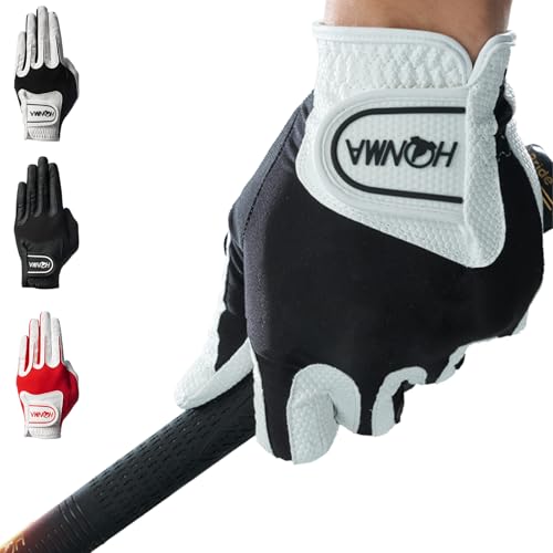 Honma Golf Glove for Men Left Hand All Weather Breathable Glove Synthetic Leather with Nylon-Spandex Panels Durable with Compact Hanging Box M
