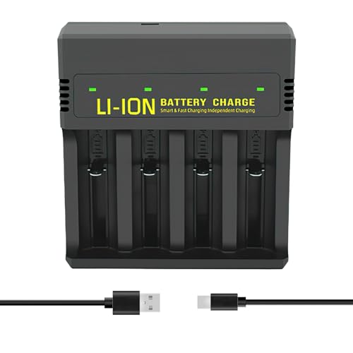 18650 Battery Charger Universal 4Slots Intelligent Batteries Detection Technology for Rechargeable TypeC Input Independent Slot USB Fast Charging Function for 26650 21700 18500 18490 16340 14500