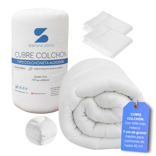 La Mejor Recopilación de Colchoneta Sognare Precio comprados en linea. 45 STEFANO ZANNI Cubre Colchón Tipo Colchoneta Algodón 100% + 2 Fundas de Almohada - Ultra Confort y Tacto Extra Suave, Relleno 7 cm de Microgel y Down Alternative; Queen Size