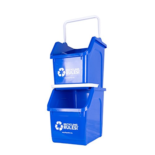 9 Pack of Bins - Blue Stackable Recycling Bin Container with Handle 6 Gallons
