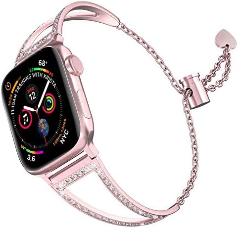 hooroor Bling Bands Compatible with Apple Watch Band 38mm 40mm 42mm 44mm iWatch Series 5/4/3/2/1, Women Dressy Metal Jewelry Bracelet Cuff Bangle Wristband Strap Stainless Steel