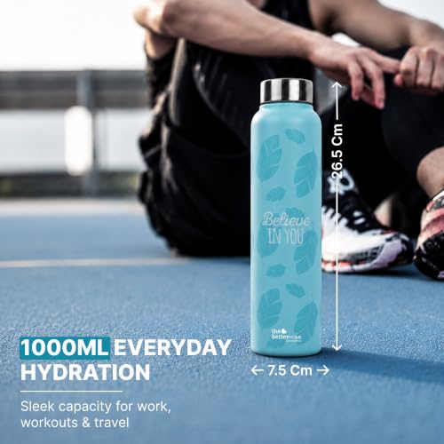 Image of The Better Home Stainless Steel Water Bottle 1 Litre Pack of 3 | Leak Proof, BPA Free, Rust Proof Steel Bottles | Printed Sipper Bottle for Office, Gym, School, Travel, Kids & Adults | Blue Green Pink