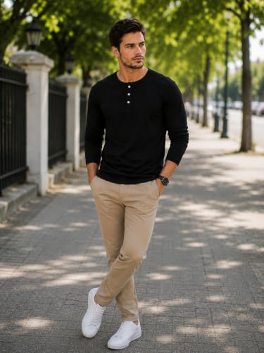 Image of London Hills t Shirt for man | Solid Henley t Shirts for Mens | Casual Wear Tshirt for man | Shirts Men | Tshirt Shirts Men | Full Sleeve t Shirt for Men's | Mens tees | t-Shirts Stylish Everyday Use