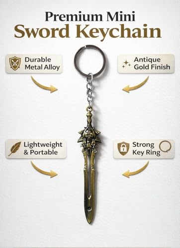 Image of BLUE WARRIOR God of war keychain (knif)- Fantasy Winged Dagger Keychain - Antique Gold Mini Sword Key Ring with Red Handle - Metal Collectible Key Holder for Men, Women, Gamers & Gift Giving