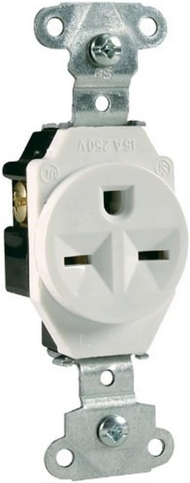 Legrand Pass & Seymour 5651WCC8 15 Amp 250V Specification Grade Single Receptacle Outlet, NEMA 6-15R, Side Wire, White (1 Count)