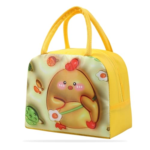Image of Kraptick Compact & Stylish Design Printed Tiffin Bag for Children Insulated Lunch Bag for Kids Perfect Leakproof Keeps Hot and Cold Lunch Bag for School (Yellow Cute Chicken)