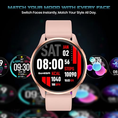 Image of GameSir Evo Vista Smartwatch, 1.39 inch HD Round Display, Bluetooth Calling, Heart Rate & SPO₂, 100+ Sports Modes, IP67, Long Battery Life for Men & Women (Pink)