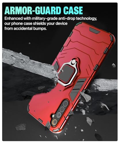 Image of WOW IMAGINE Shock Proof Back Case Mobile Cover for Realme 6 | Back Cover Case (Tough Armor | Hybrid PC + TPU | Ring Holder & in-Built Kickstand | Red)