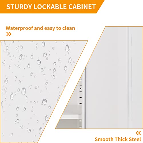 Metal Storage Cabinet With 2 Doors, Lockable Steel Storage Cabinet With 2 Doors And Adjustable Shelves, Steel Lockable File Cabinet, Locking Tool Cabinets For Office,Home,Garage #TOP6
