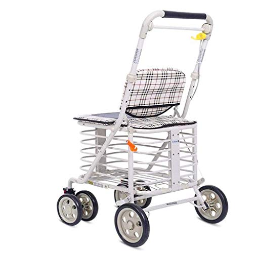 HYY-YY Einkaufstrolley mit Sitz und vier Rädern (Farbe: Weiß, Größe: 82 x 55 x 45 cm) – Bild 4