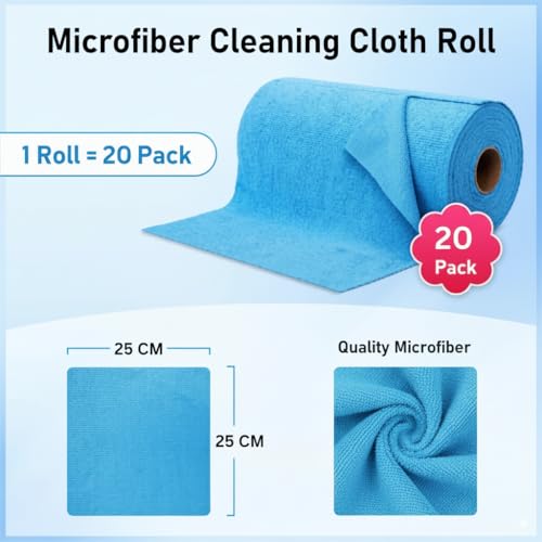 Image of Showstopper Microfiber Cleaning Cloth Roll, Reusable Tear Away Microfiber Towels,Washable, Ultra Absorbent, Rags Cleaning, Dishcloths, Cleaning Cloth for Car, Home or Kitchen. (Sky Blue, 25cm X 25cm)