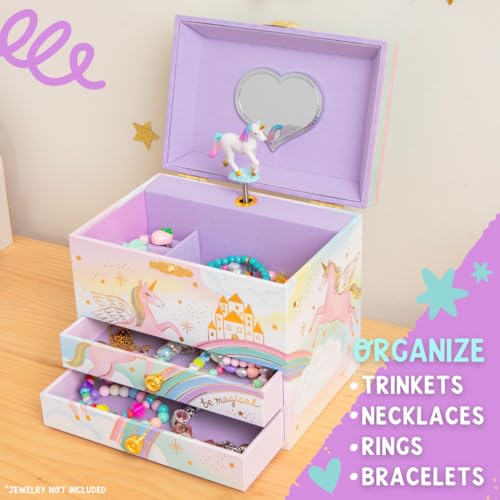 Musical Unicorn Jewelry Box for Girls - Kids Music Box with Spinning Unicorn, Unicorn Birthday Gifts for Little Girls, Jewelry Boxes, 6.8 x 5.3 x 6 in - Ages 3-10 - Thumbnail 6