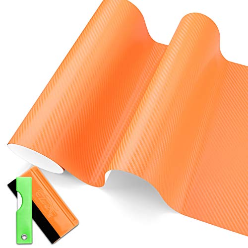 12"X60" (1Ftx5Ft) 3D Orange Carbon Fiber Matte Textured Vinyl Wrap Car Decoration Sticker Air Relasese Bubble Free Self Adhesive Decal Film With Free Tool Kit #TOP25