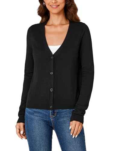 Image of LYANER Women's Lightweight V Neck Button Down Long Sleeve Cardigan Sweater Top
