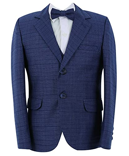 Costume bleu texturé de prestige 4 pièces garçon pour cérémonie