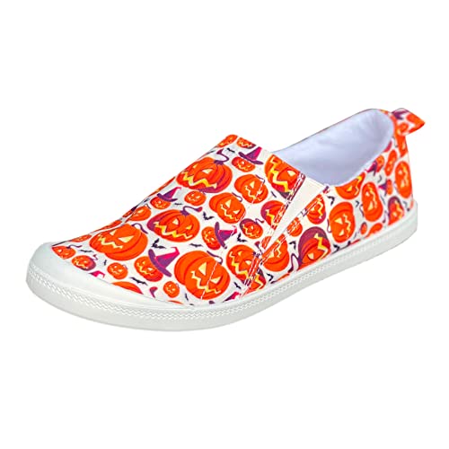 Dhenli Women Halloween Print Casual Shoes Low Top Flat Cloth Shoes Fashion Sneaker Slip On Soft Sole Walking Shoes #TOP24