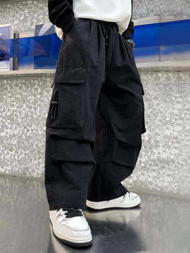 SANGTREE Boy's Casual Baggy Cargo Pants, High Elastic Waist Drawstring Pants for Teen Boys3
