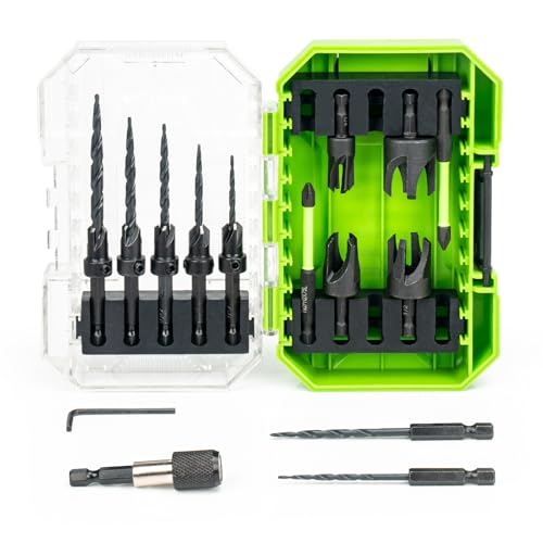 KAKILFOB Countersink Drill Bit Set, 16PCS M2 Cobalt Woodworking Tool Set