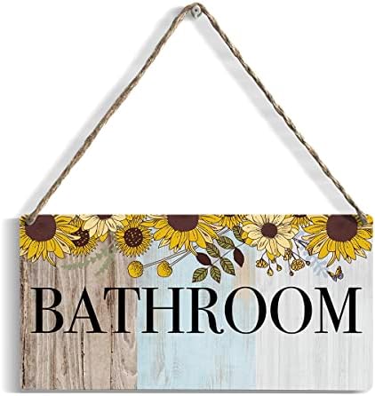 Rustic Sunflower Wood Sign Bathroom Decor Home Farmhouse Wall Hanging Decor Wooden Wall Art Décor Decorative Plaque Sign for House Family Living Room Bedroom Bathroom Laundry Room Toilet Washroom