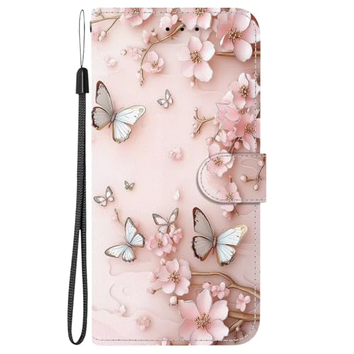 Dfjhure for Samsung A17 4G/5G Case Leather Wallet Protective Galaxy A26 5G Cover with Stand Magnetic Card Holder Flip Folio Shockproof Phone Cases for Samsung Galaxy A17/A26 5G, Pink Butterfly